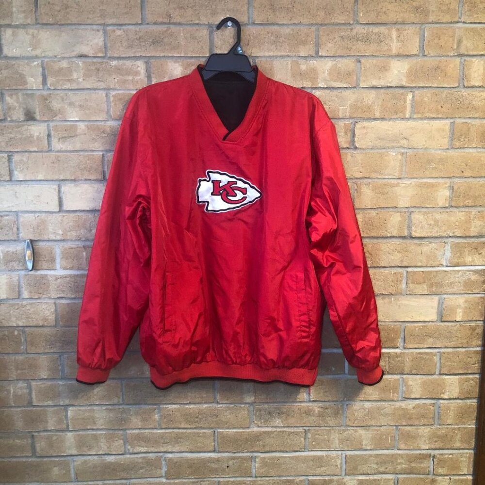 KC Kansas City Chiefs NFL Reversible Pull Over Jacket Men V-Neck Size X-Large